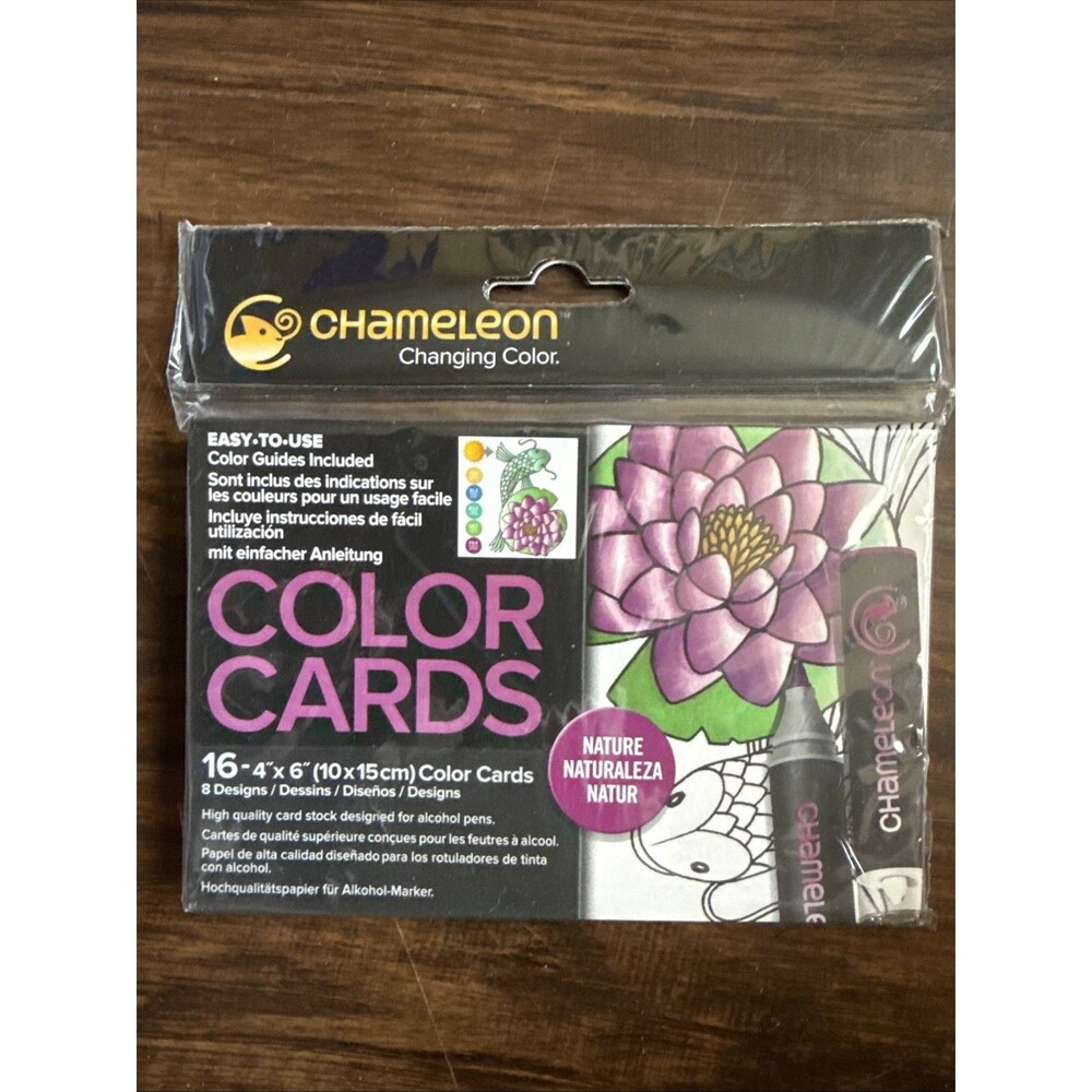 Chameleon Color Cards 4”x6” Nature Flowers Bird 16 Ct 8 Designs Raised Ink Guide